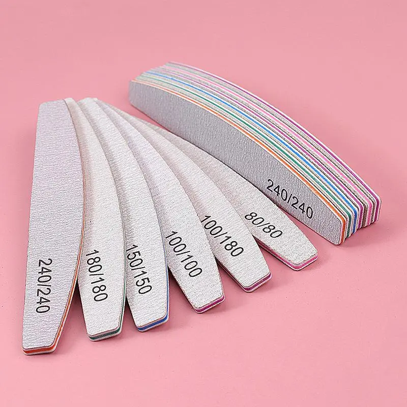10pcs/Lot Washable Double-Sided Grey Sandpaper Nail File Strips Grit 80/100/150/180/240 Nail Care Manicure Set, Double-Sided Nail File, Washable Nail File, Reusable Nail Buffer Block, Suitable For Natural Nails And Acrylic Nails, Home And Salon Use
