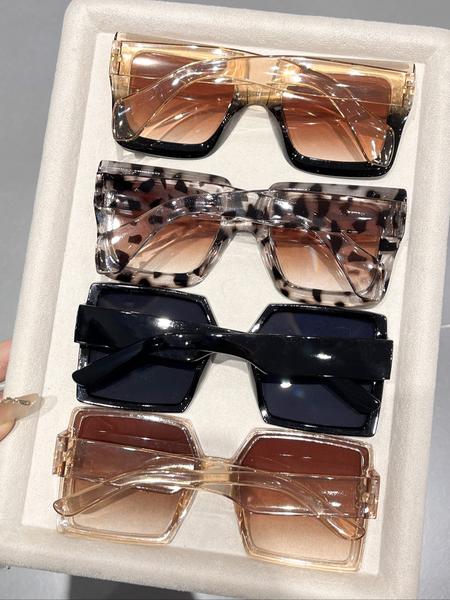 4 Pack Unisex Fashionable Classic Square Large Frame Sunglasses, Versatile Travel Sunglasses for Everyday and Vacation Use, Trendy Casual Sunglasses