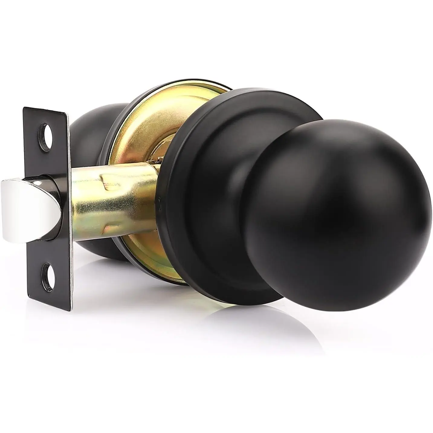 1 Pack Black Door Knobs Interior, Closet Door Knobs Black Interior Door Knobs, Matte Black Passage Door Knobs, Hall and Closet Door Knobs, Round Keyless Doorknobs, Non-Locking Door Hardware