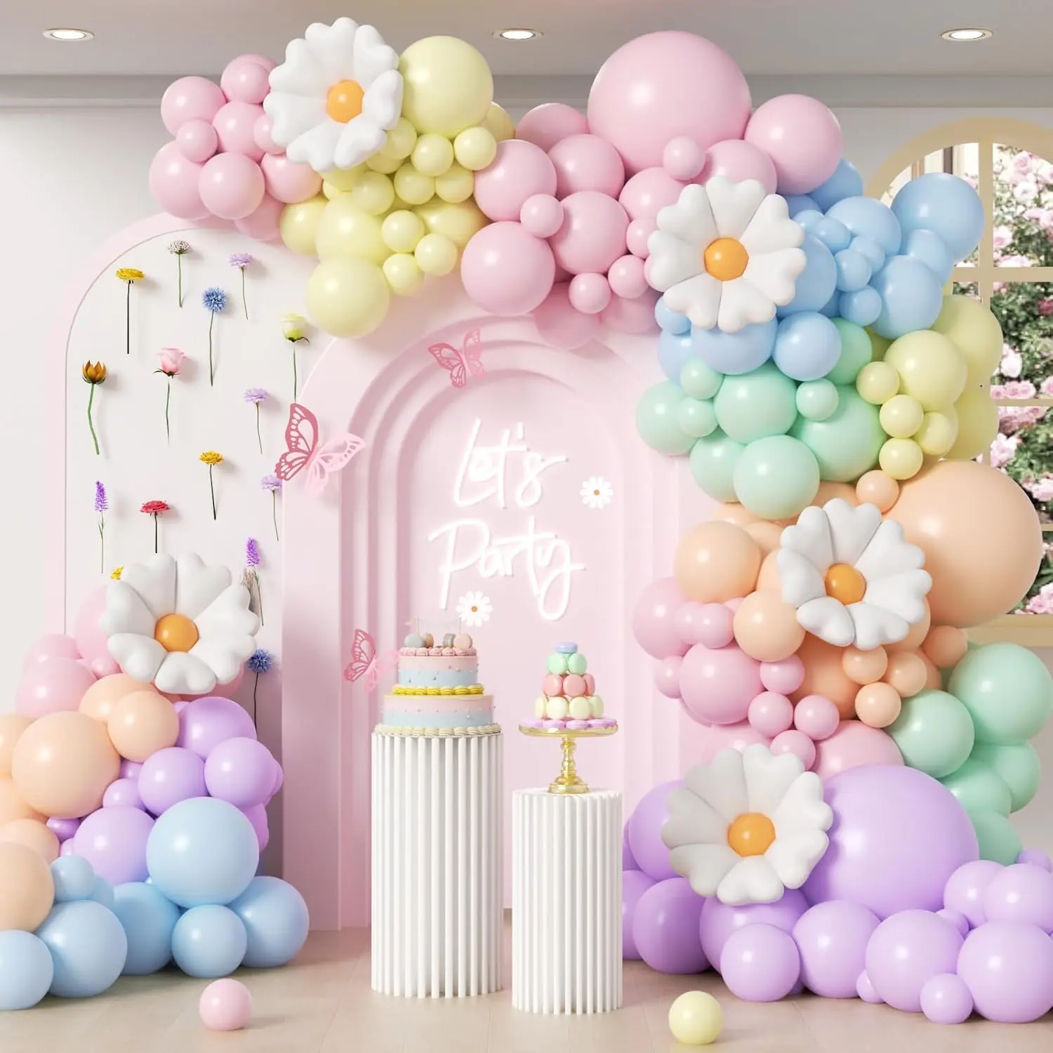 136 count Pastel Flower Balloon Arch Kit with  Nude Light  Balloons | Wildflower,  in Bloom,  Shower, Birthday Party Decorations