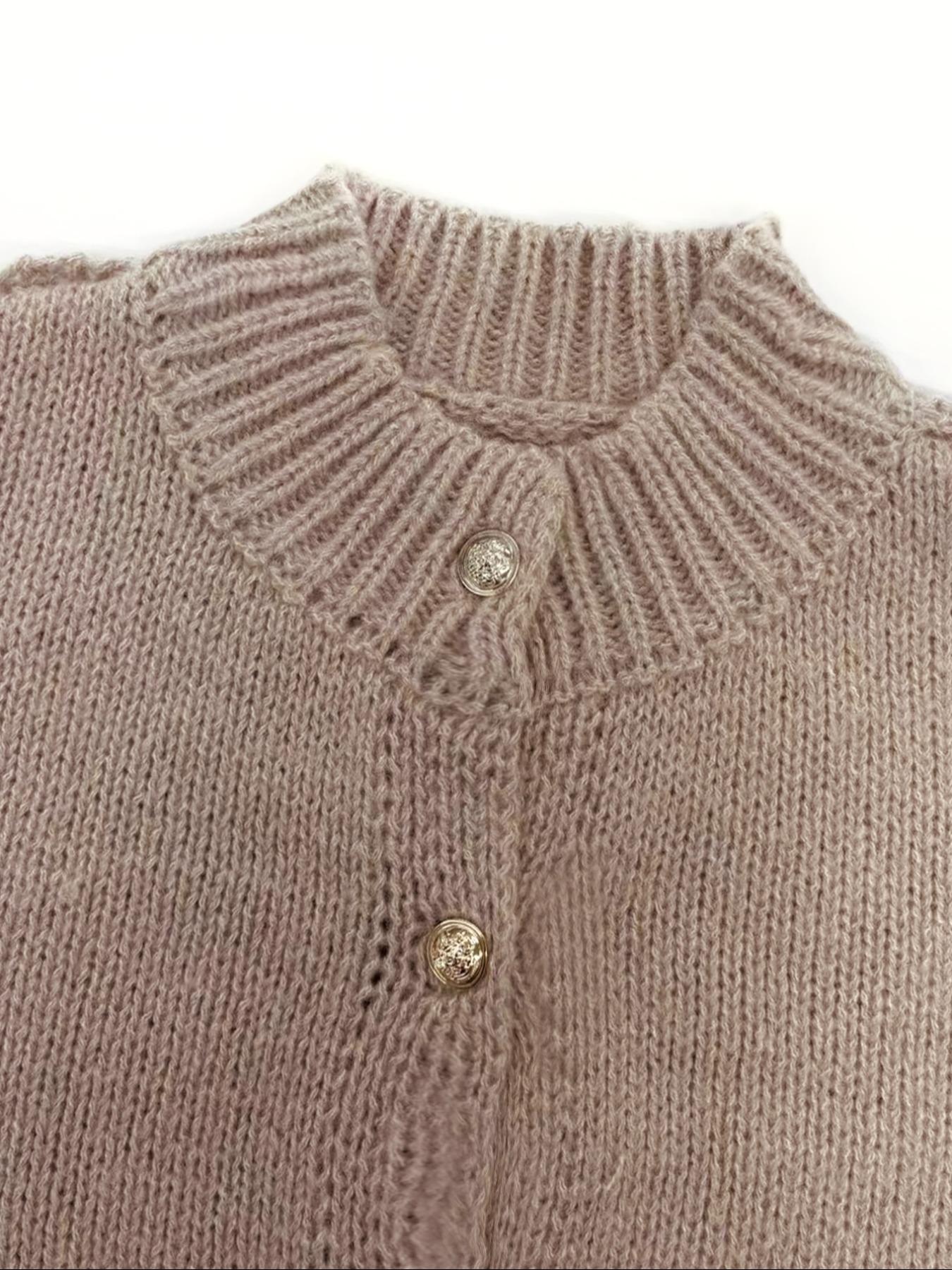 Women's New Arrival Fashion Womenswear Fall Winter Knit Cardigan, Simple Versatile Loose Fit Long Sleeve Knitted Sweater with Metal Buttons Knitwear Tops