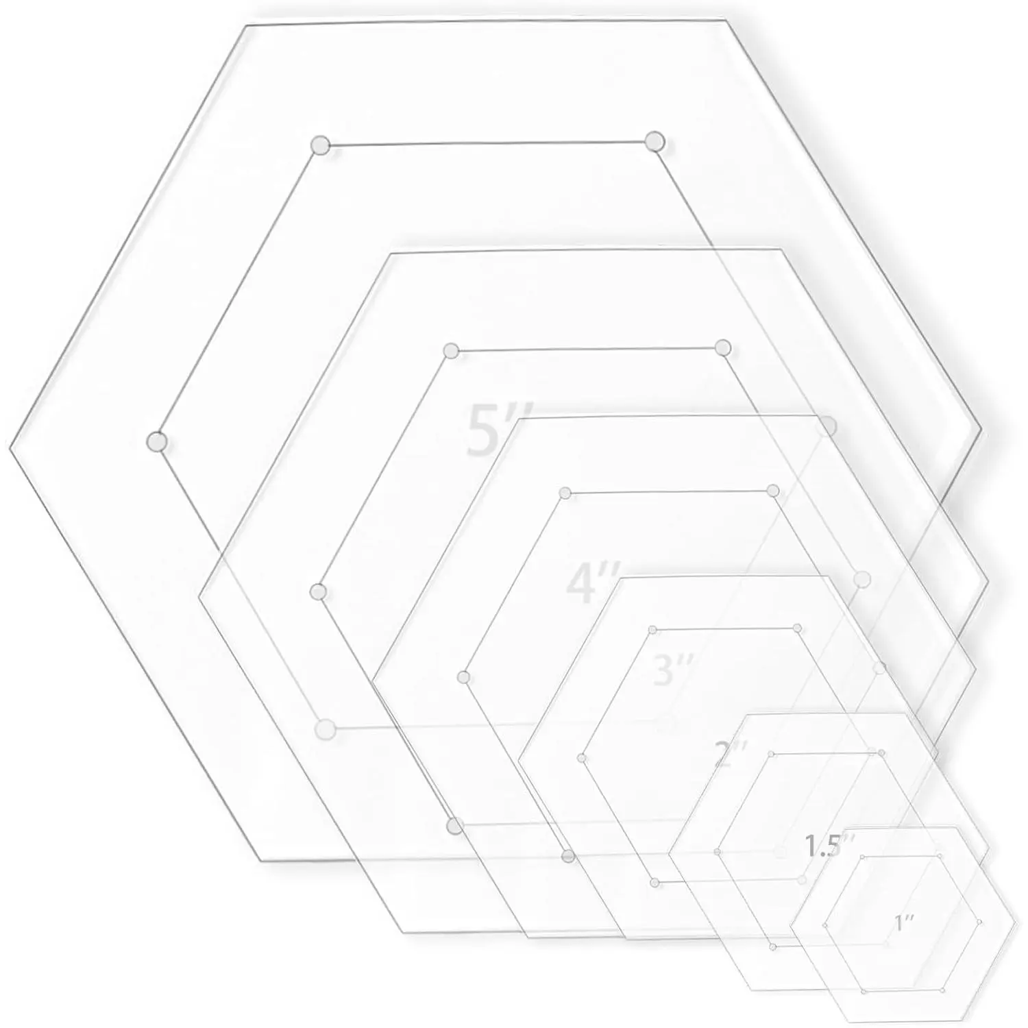 6 Pieces Hexagon Quilting Template with 1/4 Inch Seam Allowance, Hexagon Acrylic Quilting Rulers and Templates for Sewing DIY Manual Crafts Including 1inch, 1.5 Inch, 2 Inch, 3 Inch, 4 Inch, 5 Inch