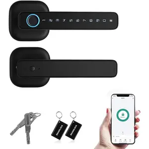 Fingerprint Door Lock, 5-in-1  Keyless Entry Digital Knob APP/IC Cards/Codes//Fingerprints Biometric Easy to Install for Exterior, Interior, Bedroom Doors Black (Black)