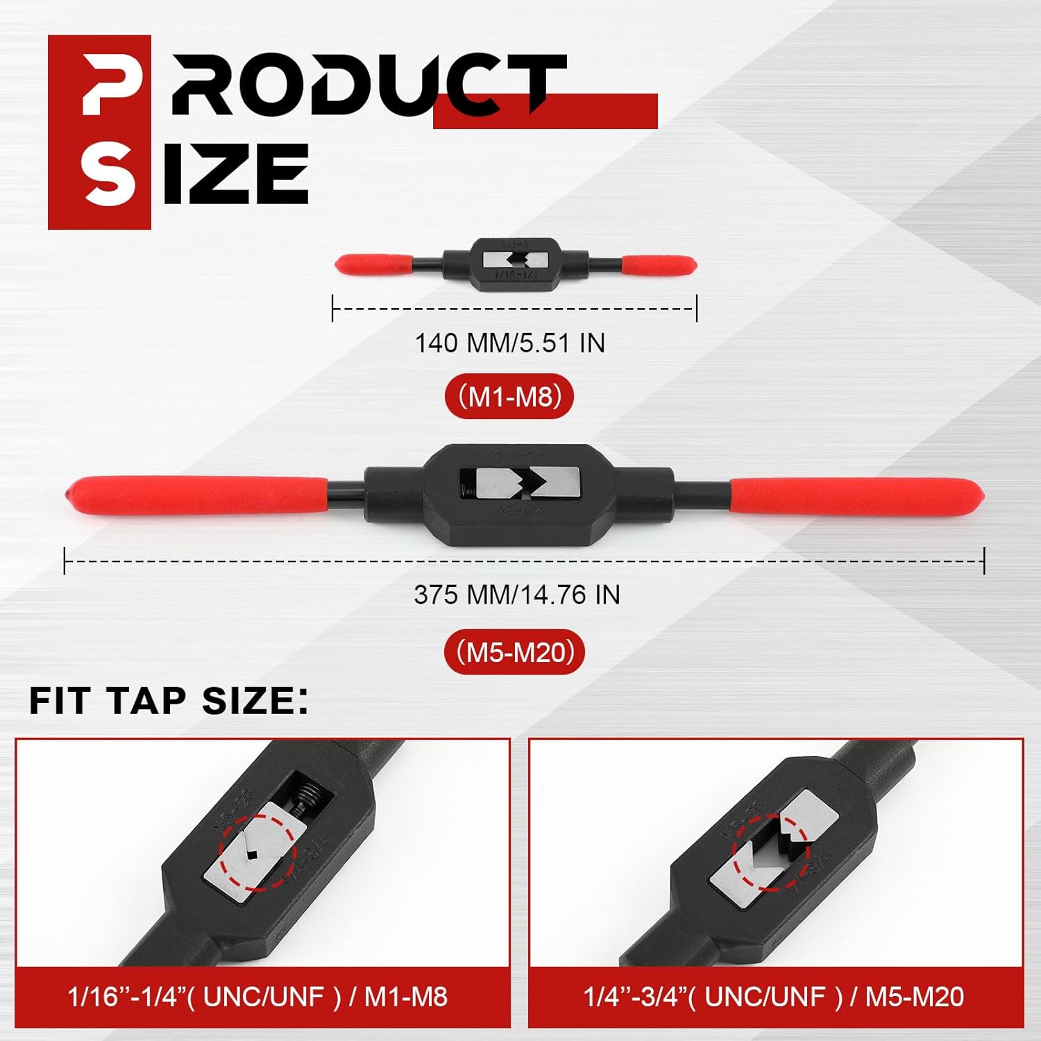 2 count Adjustable Tap Wrench Handle Tool Ratcheting for Tap Reamer (1/4"-3/4",1/16"-1/4")
