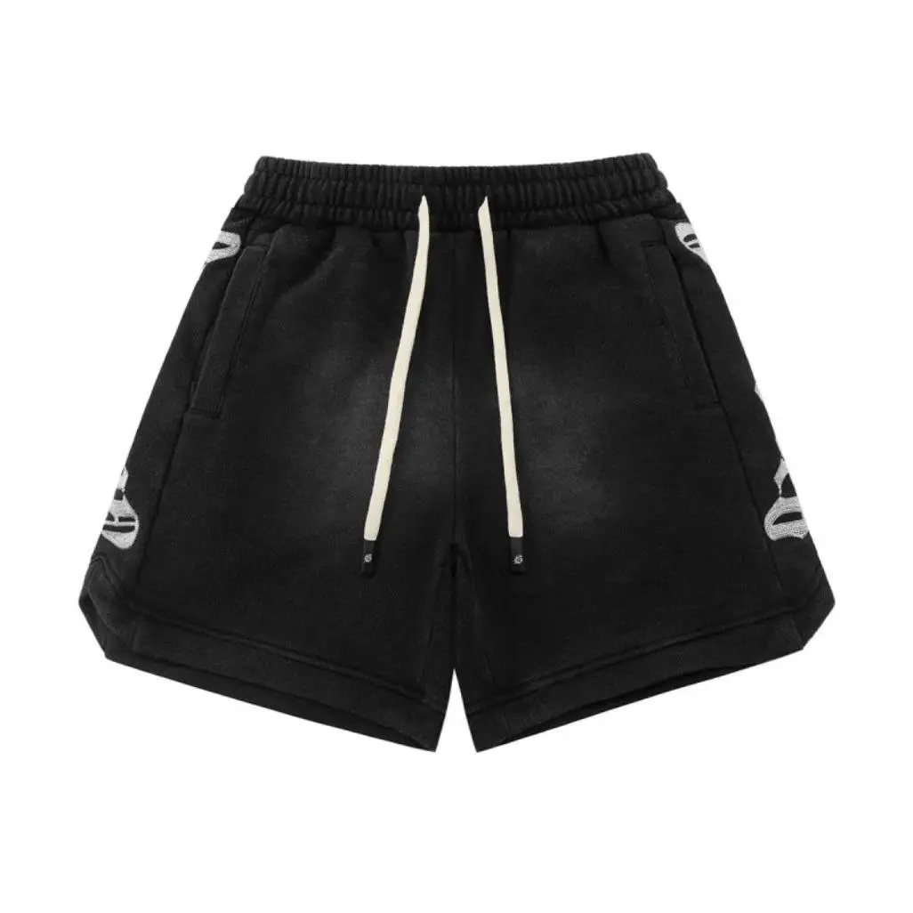 GODSPEED Men's Gradient Washed Cotton Sweat Shorts - Embroidered, Graphic, Customizable, Matching Drawstring, Soft Elastic Breathable Fabric, High Street Casual Summer Streetwear, Embroidery, Customized, Knitting, Pure Cotton, Menswear, Reinforced, Above,