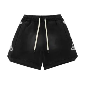 GODSPEED Gradient Washed Cotton Sweat Shorts Men Women High Street Embroidered Drawstring Casual Summer Streetwear Shorts
