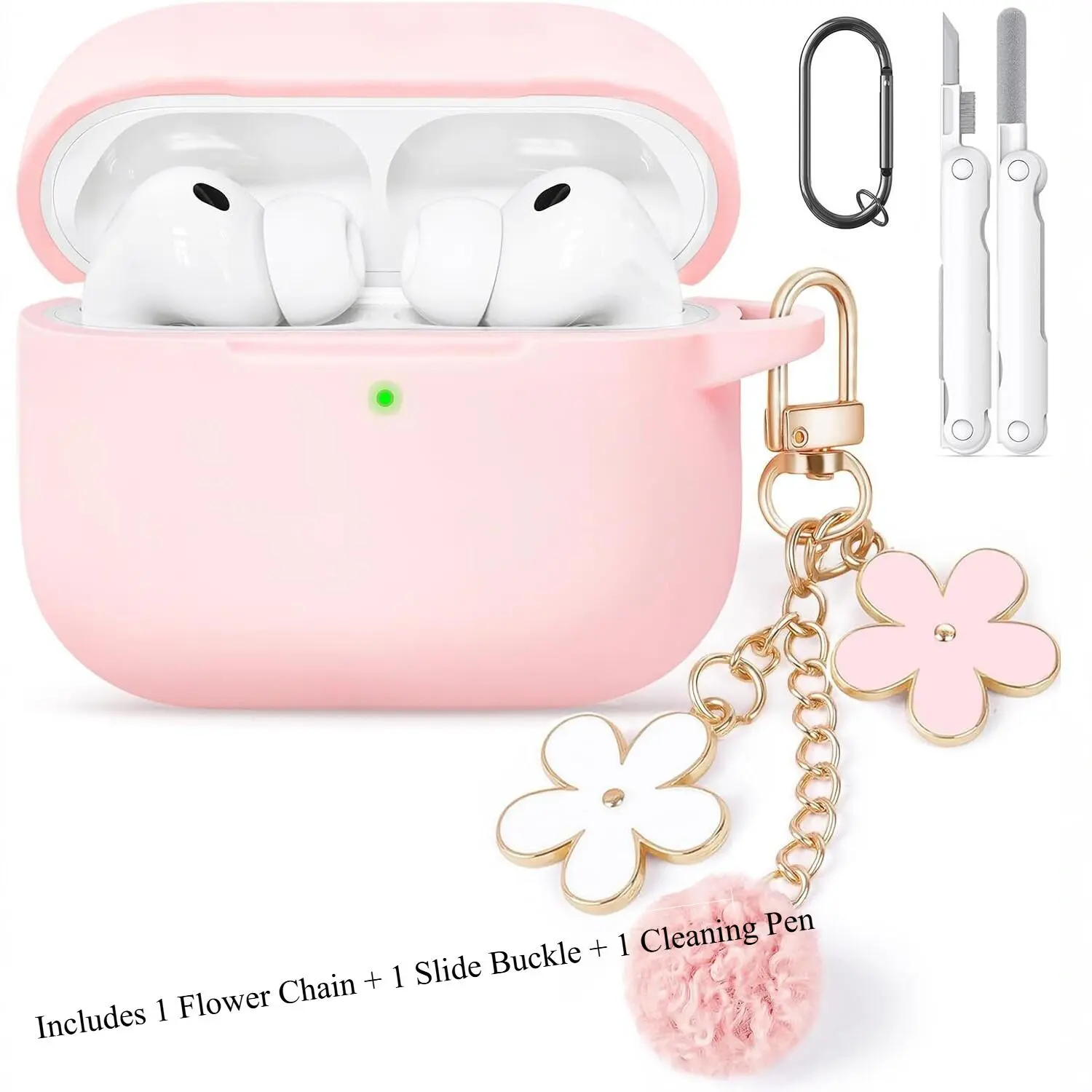 Women's Cute Soft Silicone-PVC Bluetooth Earbuds Case, Shockproof Anti-Drop Protection Cover with Flower Charm, Aesthetic Daily Earbud Accessories