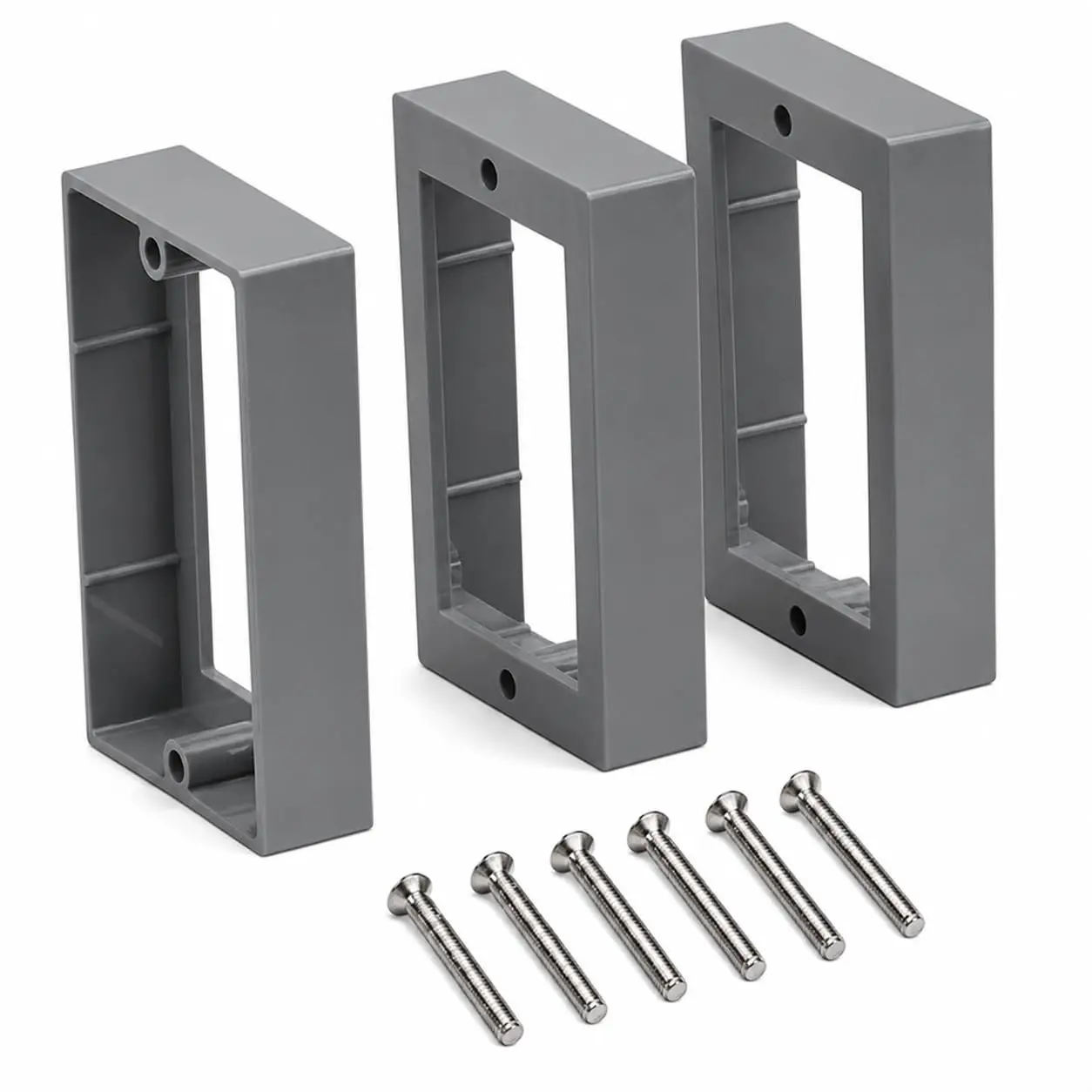 3-Pack Gray Synthetic Outlet Box Extenders, 3/4" Low Profile Single Gang, UL Listed Spacers with Screws for Outlets & Switches Support
