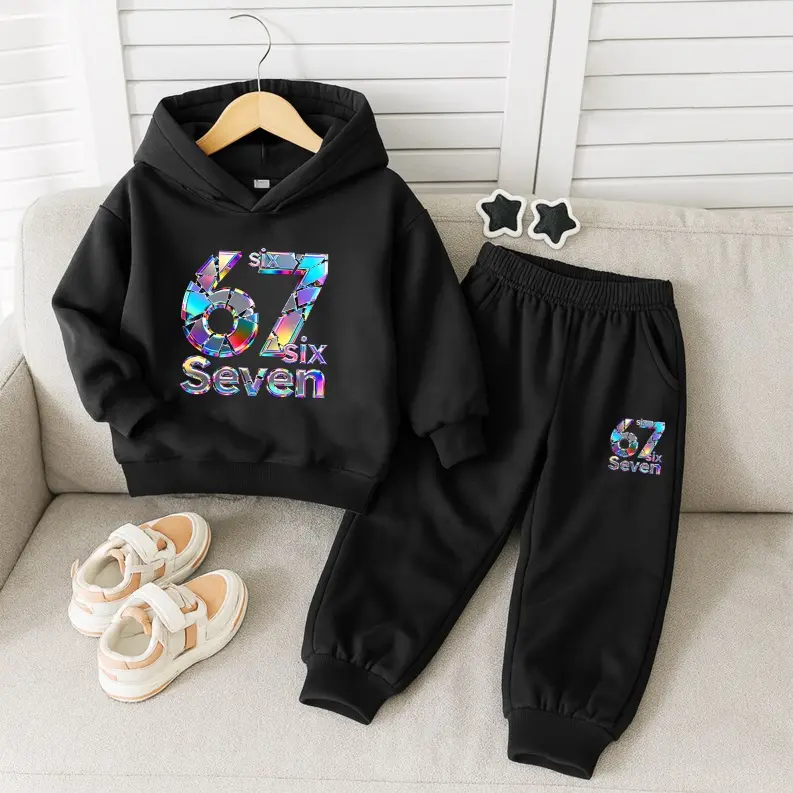 Little Boys Streetwear Outfit, Kids Hoodie and Joggers Matching Set with Trendy Graphic Design, Casual 2 Piece Sweat Suit for Toddlers, Comfortable Loose Fit Clothing Perfect for Fall, Winter, School, Outdoor Adventures and Everyday Fashion