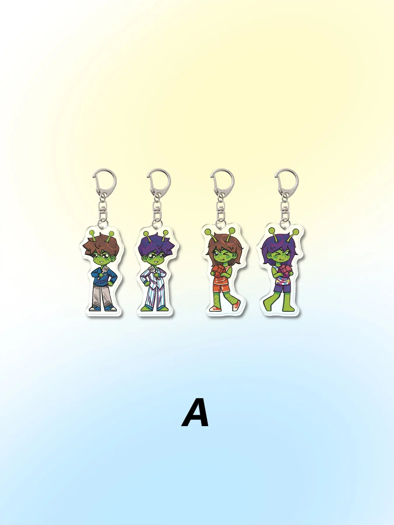 4-Pack Acrylic Cute Cartoon Alien Omori Anime Keychain Pendant, Backpack Accessory, Bag Charm, Wallet Pendant, Friend Gift