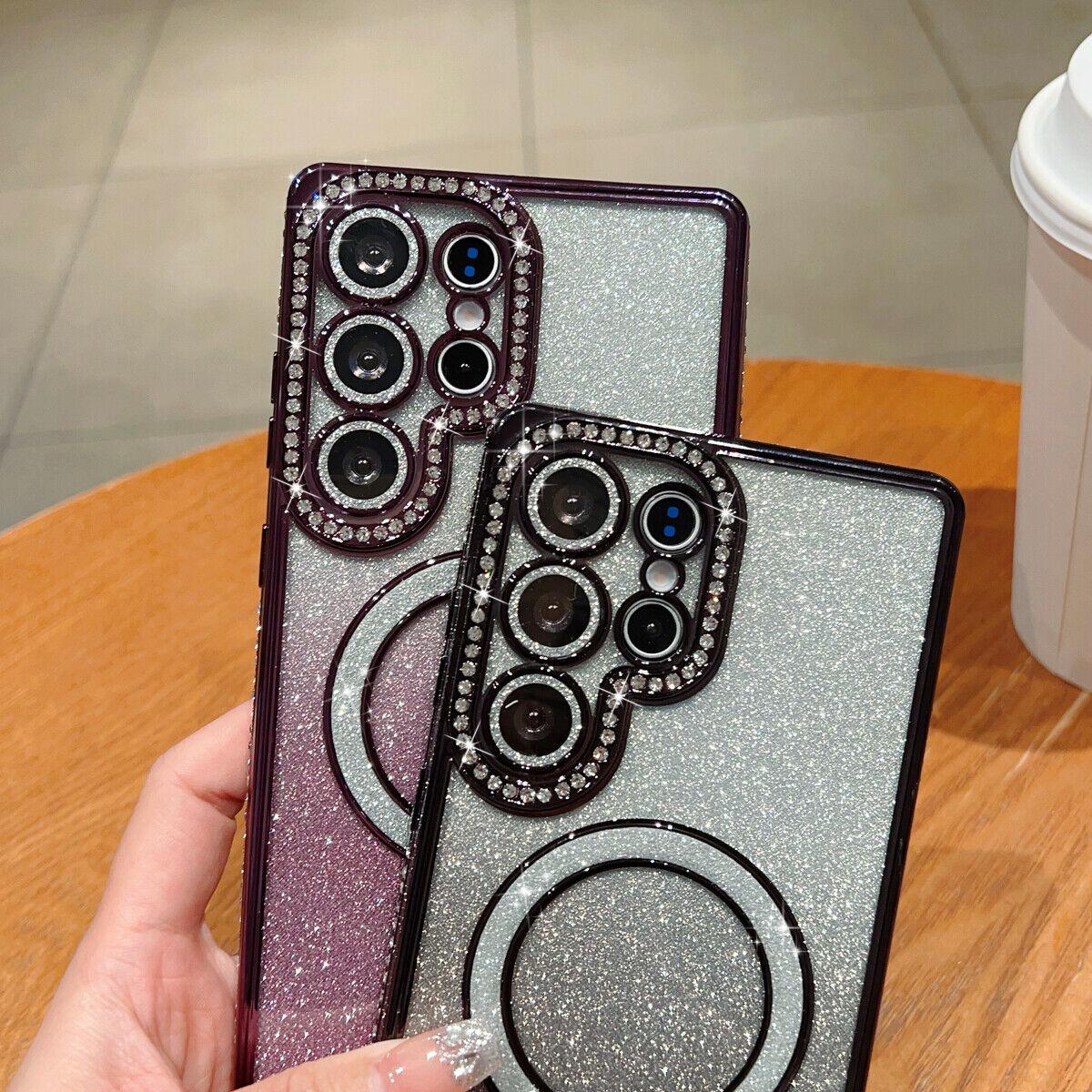 OREKROY Magnetic Glitter Case for Samsung Galaxy S25 Ultra Plus S24 23 [Compatible with MagSafe] Military-Grade Protection, Clear Cute Glitter Bling Cover Sparkle Diamond Camera Protector Cover for Women Girls, Purple