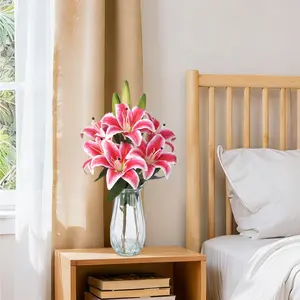 OUTGOODS Artificial Tiger Lily Flowers 3 Pack, Real Touch Faux Lily Stems, UV Resistant Fake Easter Lilies for Indoor Outdoor Home Decor, Wedding Table Centerpieces, Cemetery Memorial Flowers