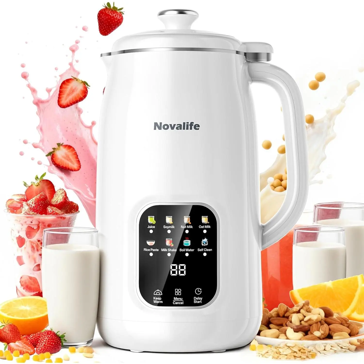 8 in 1 Nut Milk Maker Machine, 40oz Soy Milk Maker Blender, Homemade Soy Milk, Oat Milk, Almond Milk, Juice, Plant Based and Non Dairy Beverages, 12H Delay Start/Keep Warm/Self Cleaning, White