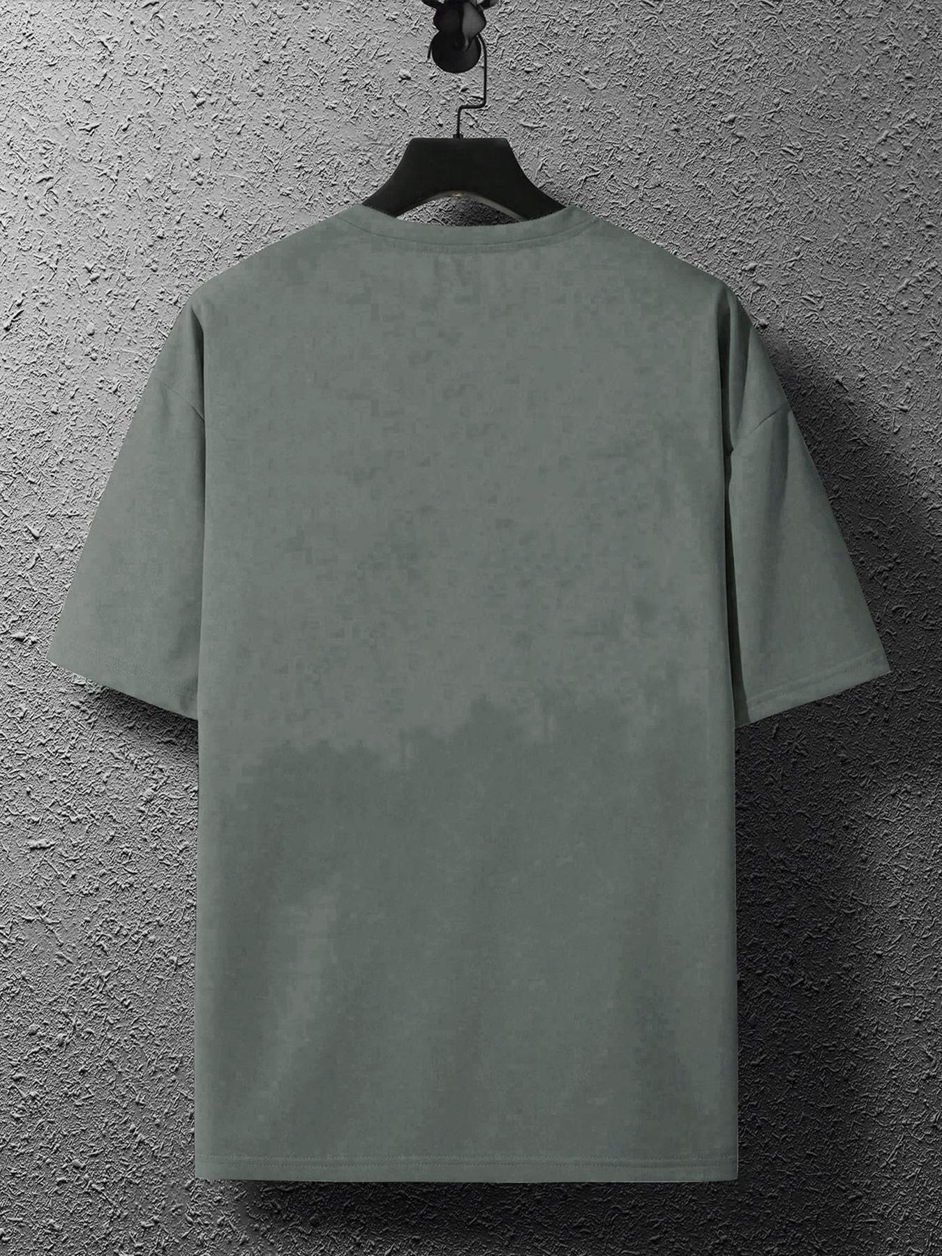 Men's Loose Stretch Letter Print Round Neck Drop Shoulder Tee, Casual Stylish Short Sleeve Crew Neck T-shirt for Summer, Fashion Men's Top for Daily Wear