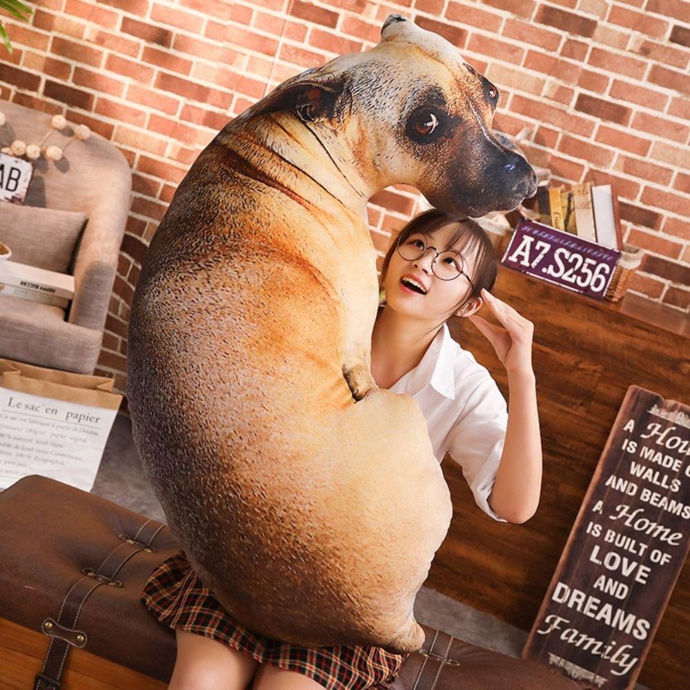 3D Lifelike Animal Cute Bend Dog Printed Throw Pillow Funny Dog Head Cosplay Children Favorite Toy Cushion for Home