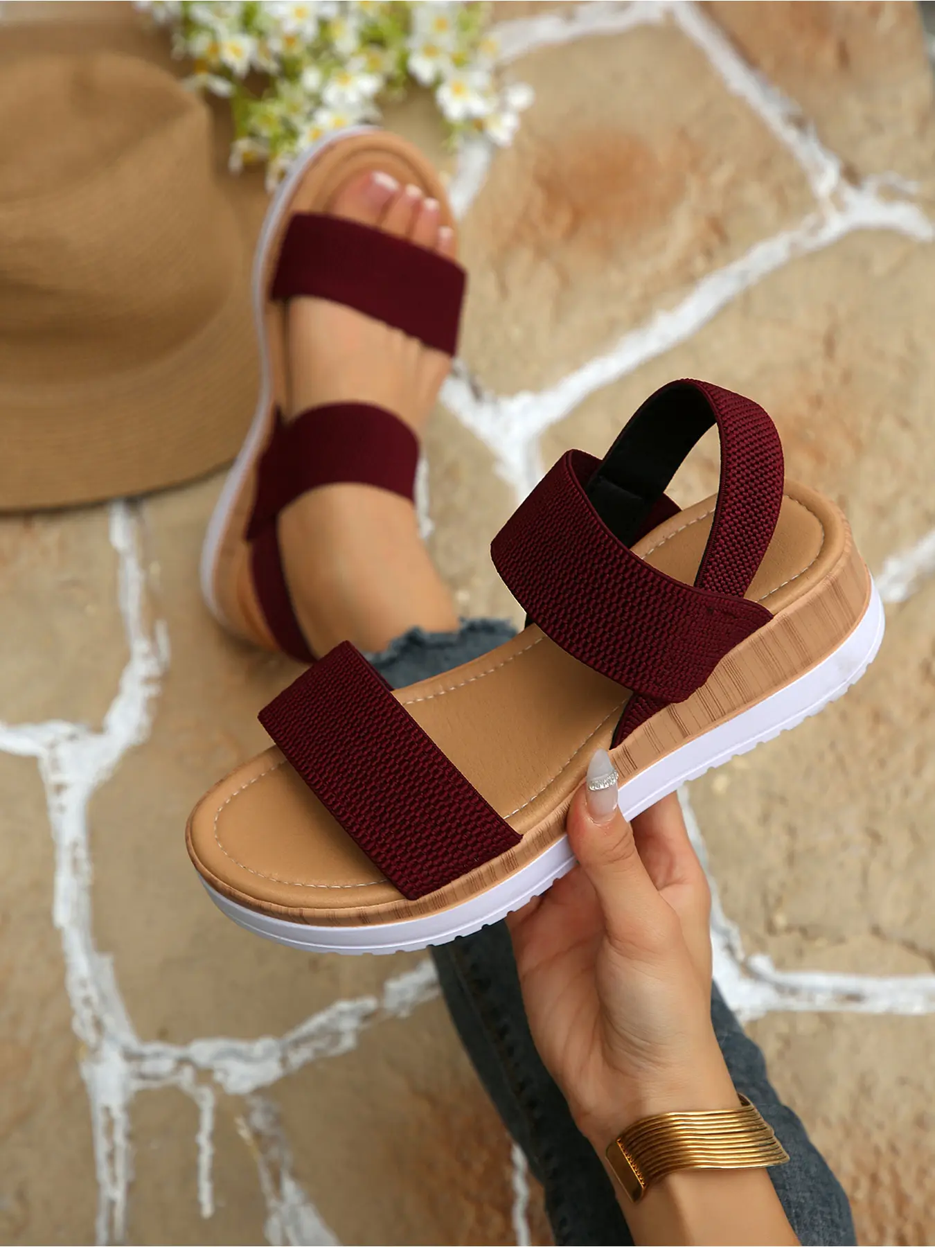 Women Stretchy Strap Slingback Wedge Casual Summer Sandals Layer Platform Summer Daily Wear