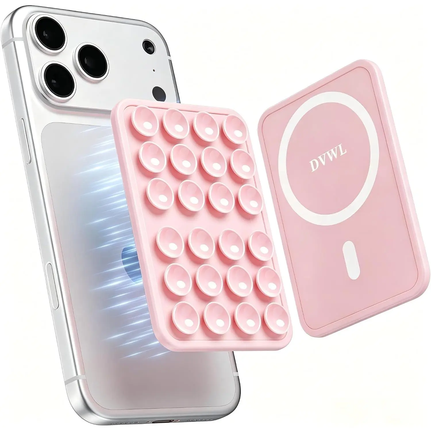 Magnetic Suction Phone Mount for MagSafe Case, Silicone Octo Cup Buddy Sticky Grip Holder for iPhone, Hands-Free Selfie Video for TikTok Creator/Influencer, Gift for Women, Light Pink