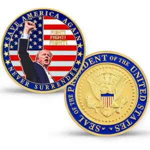 Donald Trump Challenge Coin, President Donald Trump Coin 2024 Collection, Never Surrender-Save America Again Challenge Coin, Limited Edition Collectible Presidential Memorabilia
