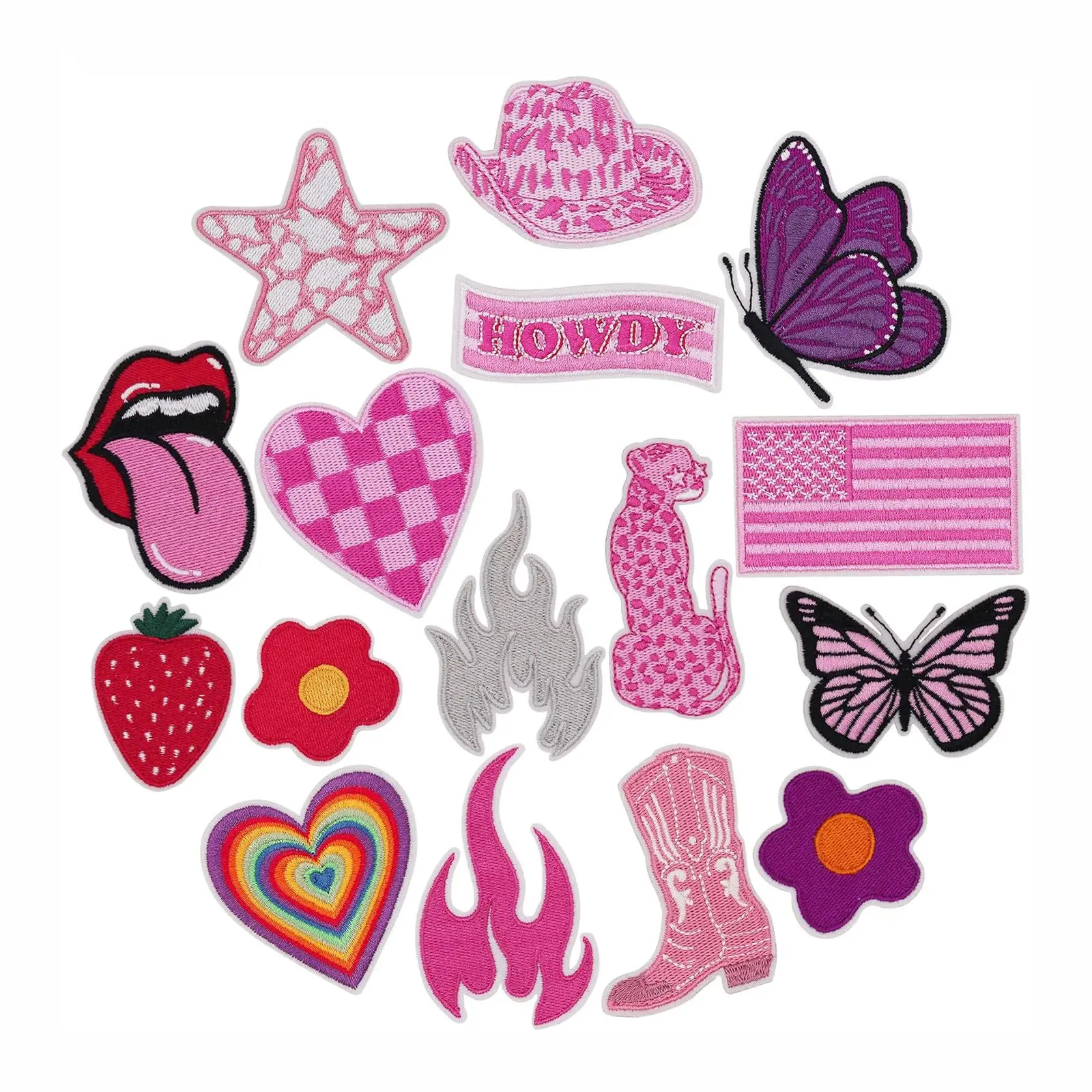 Fashionable Iron on Patches for Girls, 16 Pcs/Set Pink Queen Embroidered Patches, Appliques Embellishments, Perfect for DIY Accessories on Hats, Shoes, Backpacks, and Clothing
