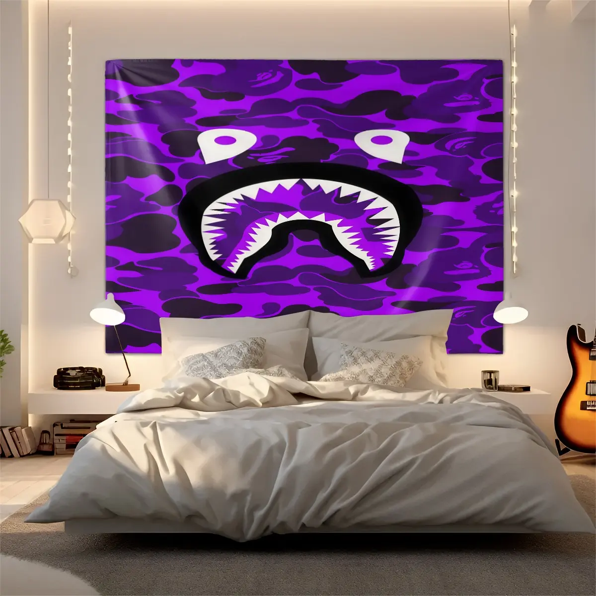 Camouflage Shark Head Pattern Tapestry, 1 Piece Of Fashionable Room Flag, Artistic Home Decoration, Suitable For Teenagers, Adults, Bedroom, Living Room, Dormitory Scene