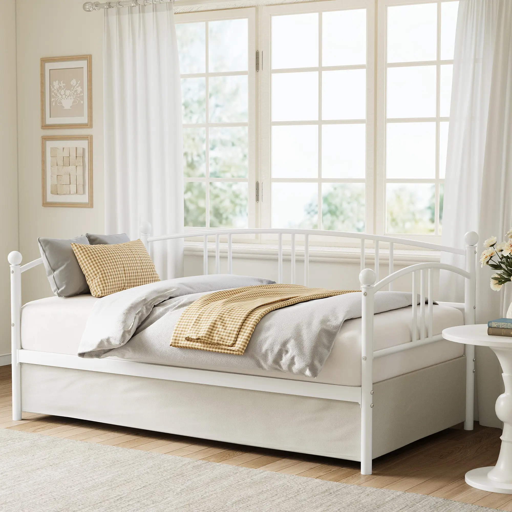 Space-Saving Metal Daybed with Trundle – Twin Size, Sturdy Steel Slat Support, Sofa Bed for Kids, Teens & Adults, No Box Spring Needed, Ideal for Bedroom, Living Room, or Guest Room
