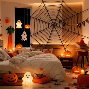 14-Inch 9-Ring Spider Web Halloween Decoration, Giant Rope Realistic Spider Net, Perfect for Haunted House, Outdoor Courtyard, Porch, Wall, Trick-Or-Treat Party