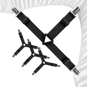 18ACTIVEKITFeelAtHome Bed Sheet Straps – 4 Pack Adjustable Sheet Holder Clips to Keep Fitted Sheets in Place – Bed Sheet Fasteners for Corners – Fits Twin, Queen, and King Beds – Black