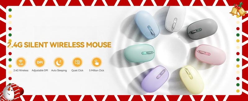 X-MUP05  Wireless Mouse, 2.4G Quiet Computer Mouse with USB Receiver, 4 Buttons Portable Cordless Mice for Chromebook, Laptop, PC, Mac, 800/1200/1600 DPI - Yellow