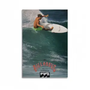 1990 Vintage Billabong Surfing Canvas Poster, Retro Ocean Surf Print Wall Art, Classic Coastal Unframed Wall Decor, Trendy Home Room Ornament for Bedroom Beach House Surf Shop