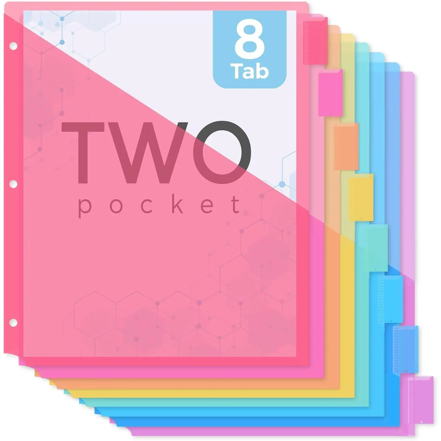 Binder Dividers with Tabs and Pockets,8 Tab Dividers for 3 Ring Binder, Plastic Binder Dividers with 2 Pockets & 16 Blank Labels, Blue