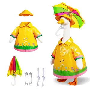Raincoat Porch Goose Outfits, Yellow Raincoats Costume with Umbrella for 23 Inch Lawn Goose, Yard Goose Clothes Rain Jacket Umbrella Hat Outfit for Patio Yard Decor
