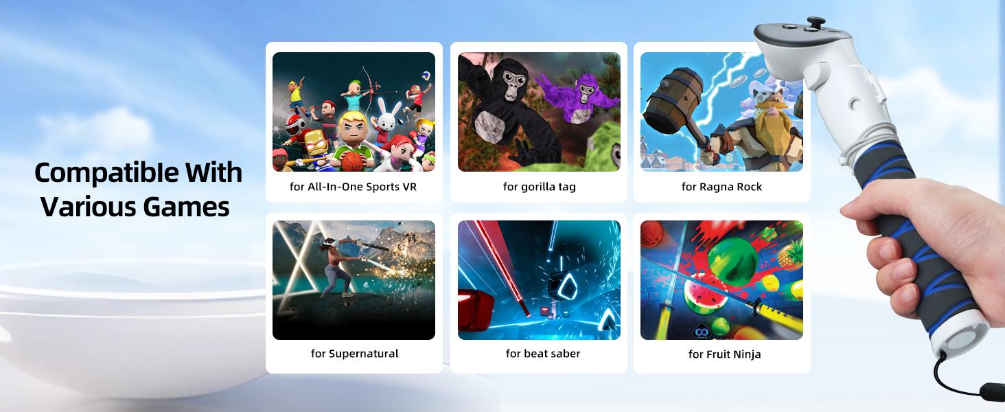 Handle Attachments Compatible with Meta/Oculus Quest 3/Quest 3S Controller Accessories, Controller Extension Grips for VR Game Gorilla Tag Long Arms Sticks,Beat Saber Handle