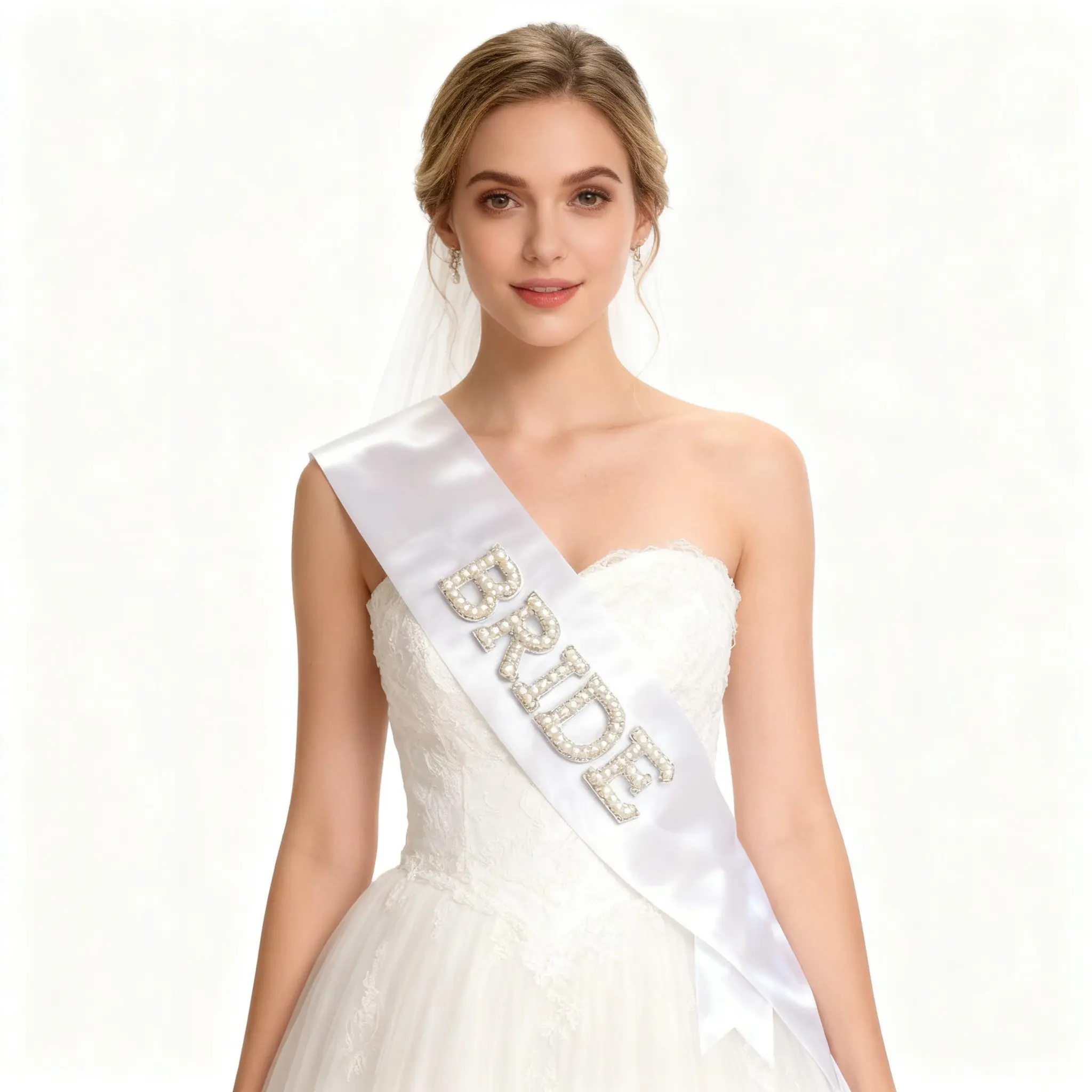 Elegant Bridal Shoulder Strap Set, Pearl Embellished Bride Letter, Perfect for Weddings and Parties, Must-Have Bride Accessory