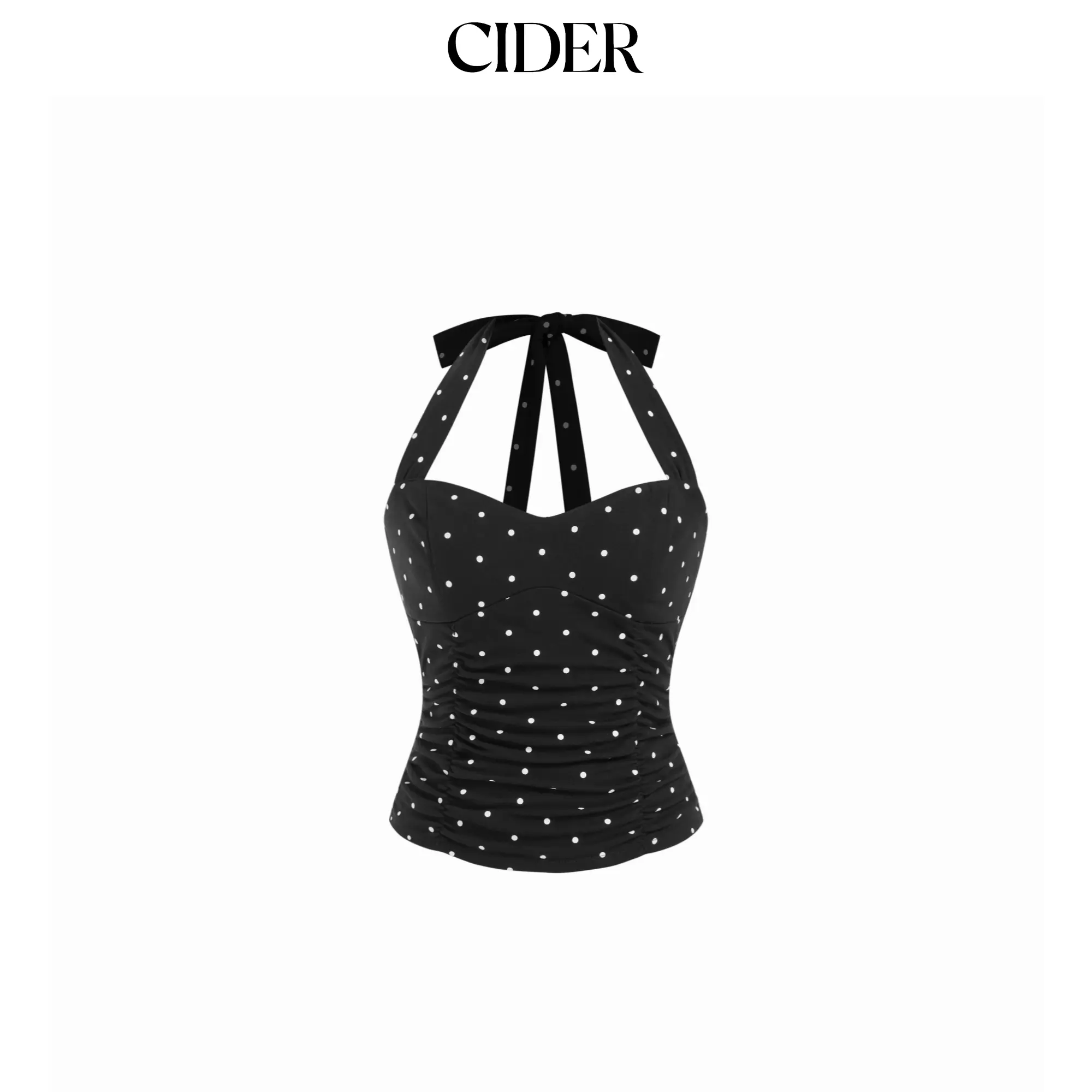 Cider Cotton Polka Dot Halter Neck Ruched Tie Back Top SummerWins SummerFinds