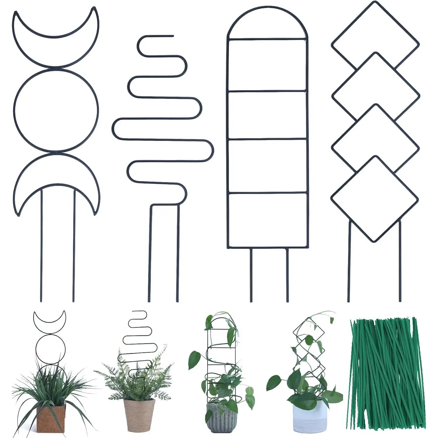 Indoor Plant Trellis for Climbing Plants, 16inch Small Garden Metal Trellis for Potted Plants Outdoor with Different Patterns for Vine Ivy Flower Plant Support 4 Pack
