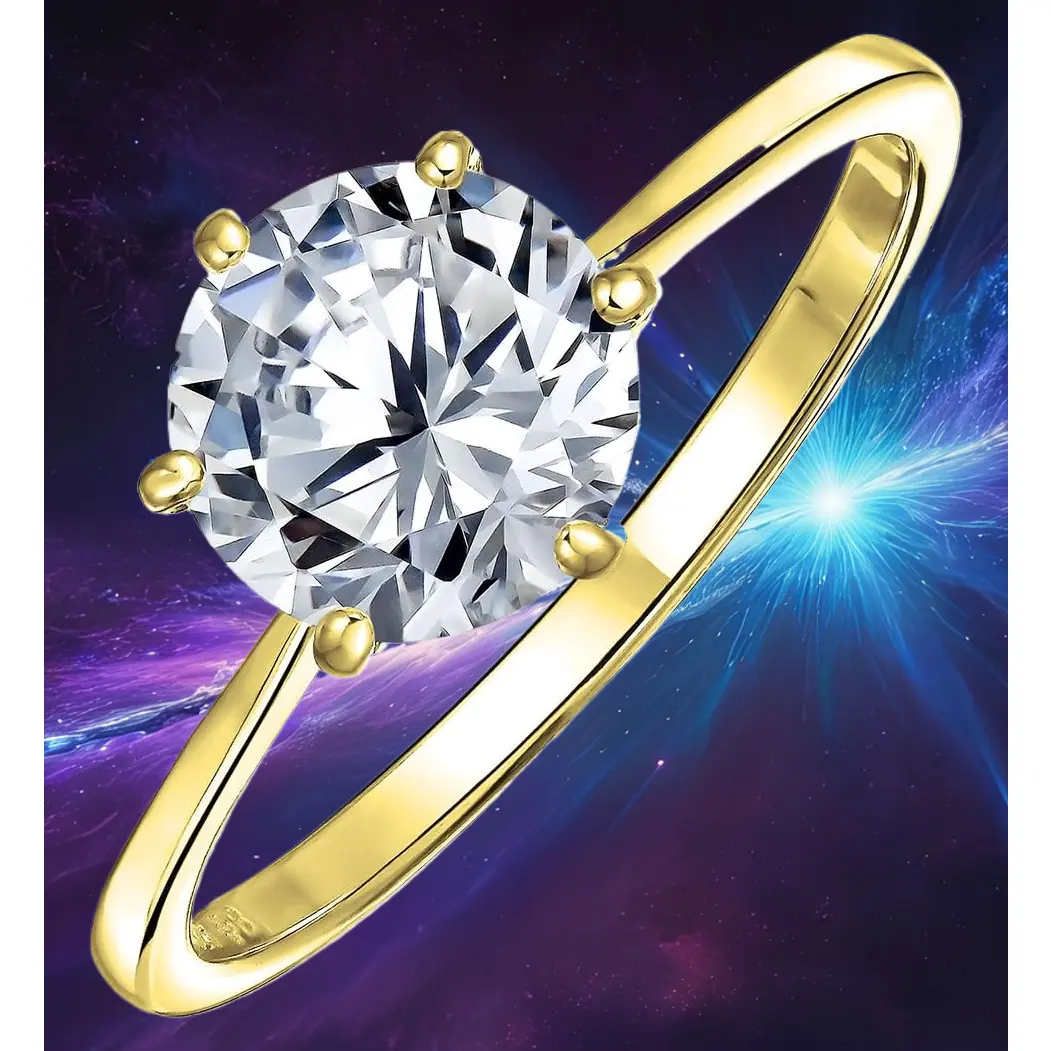 Timeless 925 Sterling Silver 1.5CT AAA Round Brilliant CZ Solitaire Engagement Ring For Women 6 Prong Setting 1MM Thin Plain Band