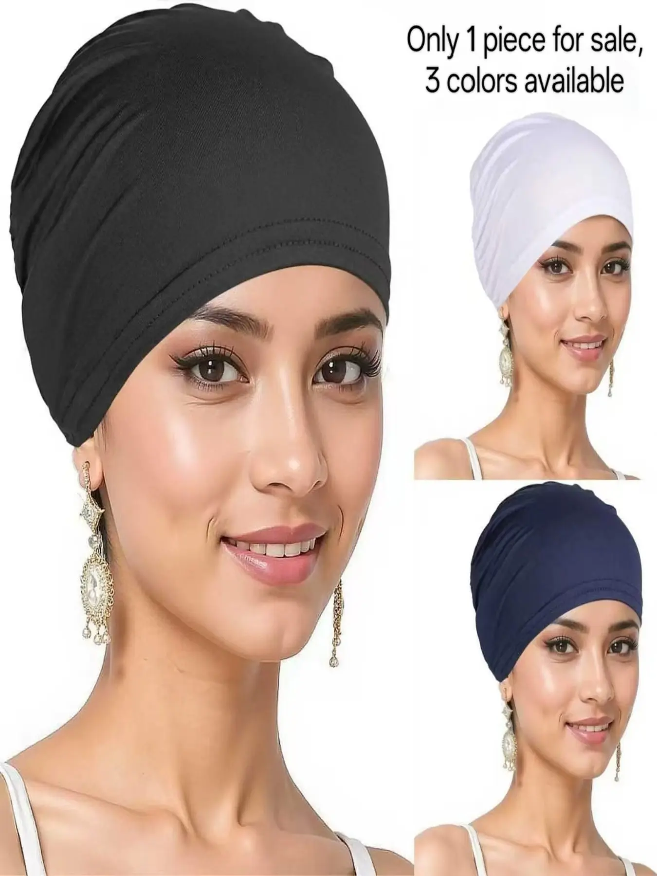 Soft Stretch Undercap Hijab Cap for Women, Breathable Lightweight Turban, Non Slip Hair Bonnet, Chemo Caps, Elastic Head Cover, Fit