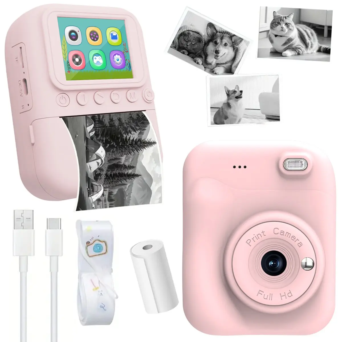 Instant Print Camera, Instant Cameras That Print Photos, Digital Photo Printer with Mp3 Player, Multiple Shooting Modes, Ideal Gift for Photography Lovers, Creative Tool