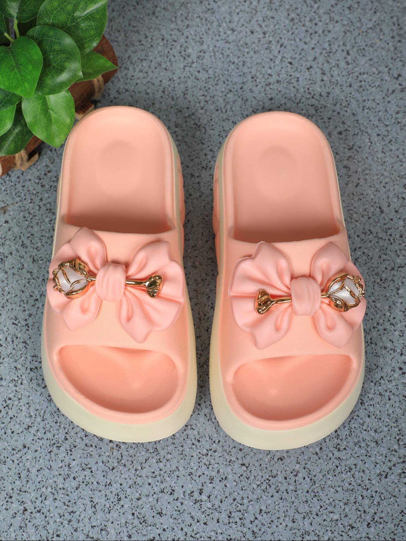 Women's Fashionable Bowknot Design Open Toe Slippers, Casual Comfortable Platform Slippers for Indoor Outdoor Wear, Non-slip Soft Slippers for Daily Wear, Slide Slippers