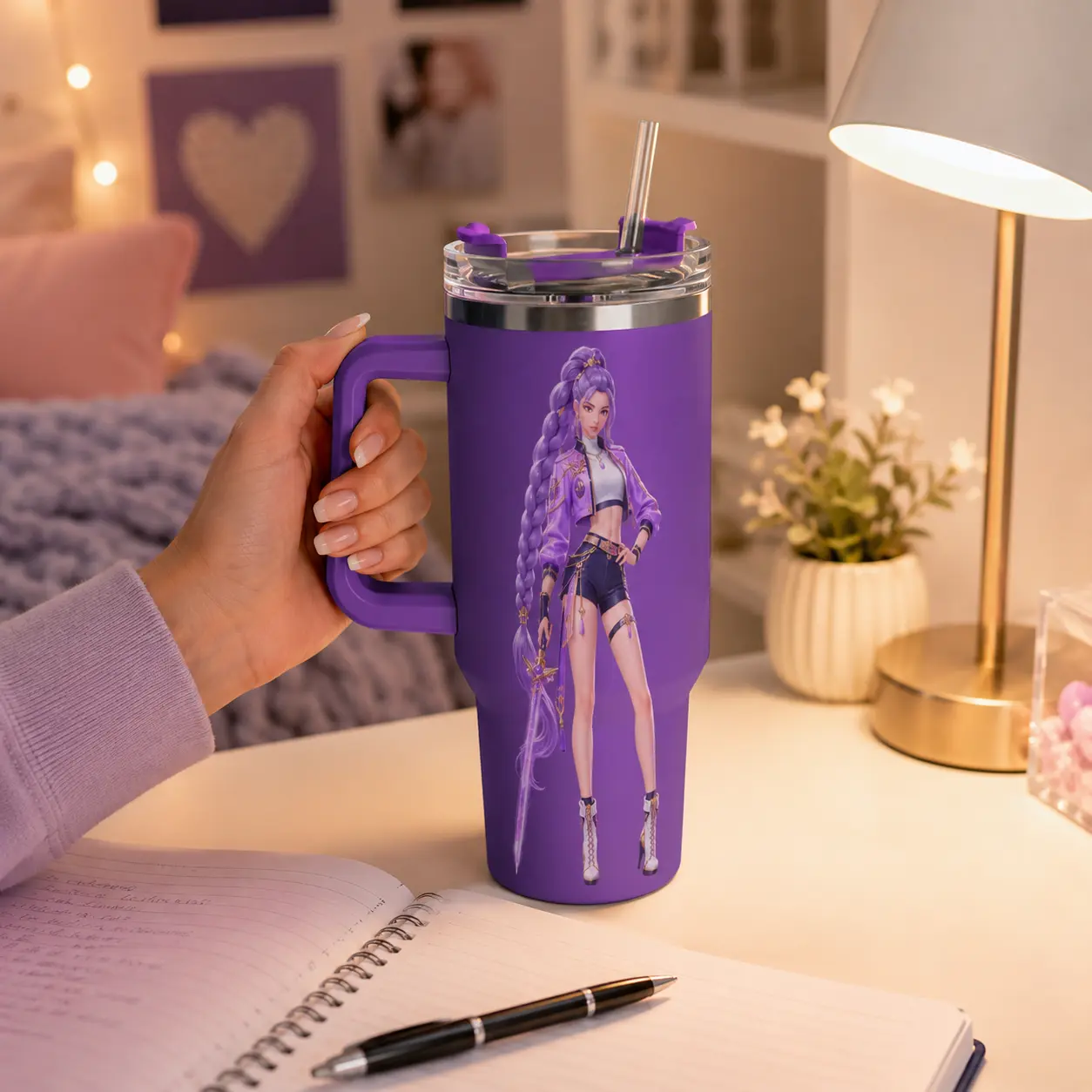 40oz Stainless Steel Vacuum Insulated Anime Tumbler with Handle and Straw – Spill-Proof Car Travel Mug for Hot & Cold Drinks