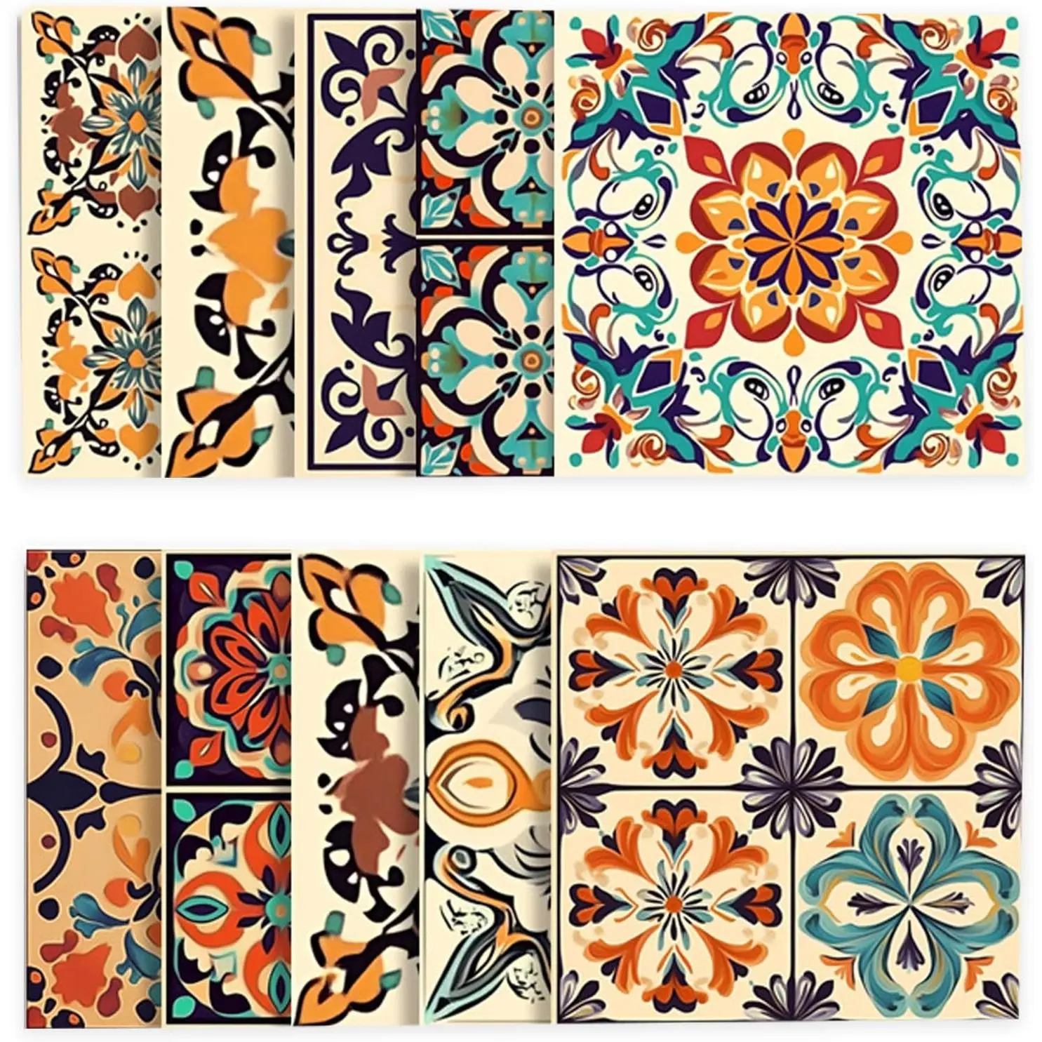 10 count 7.8"x7.8"  Mexican Tile Stickers – Colorful Peel and Stick Wall  for Kitchen Backsplash, Self-Adhesive  Decor for Walls and Room Accents