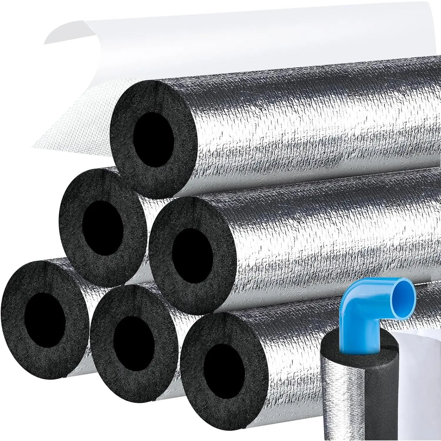 6 count Pipe Insulation  Tube 1in, Aluminium Foil Self-Adhesive  Pipe Wrap, Highly Insulated for Copper Pipe AC Line Outdoor Winter Irrigation RV Plumbing Pipe Sprinkler Spigot