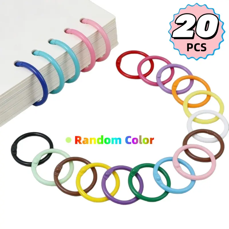 Plastic Loose Leaf Rings, Colorful Open Book Rings, Binder Rings for Notebook Photo Album Calendar, DIY Craft Keychain Accessories, Round Opening Ring, 20Pcs Random Color