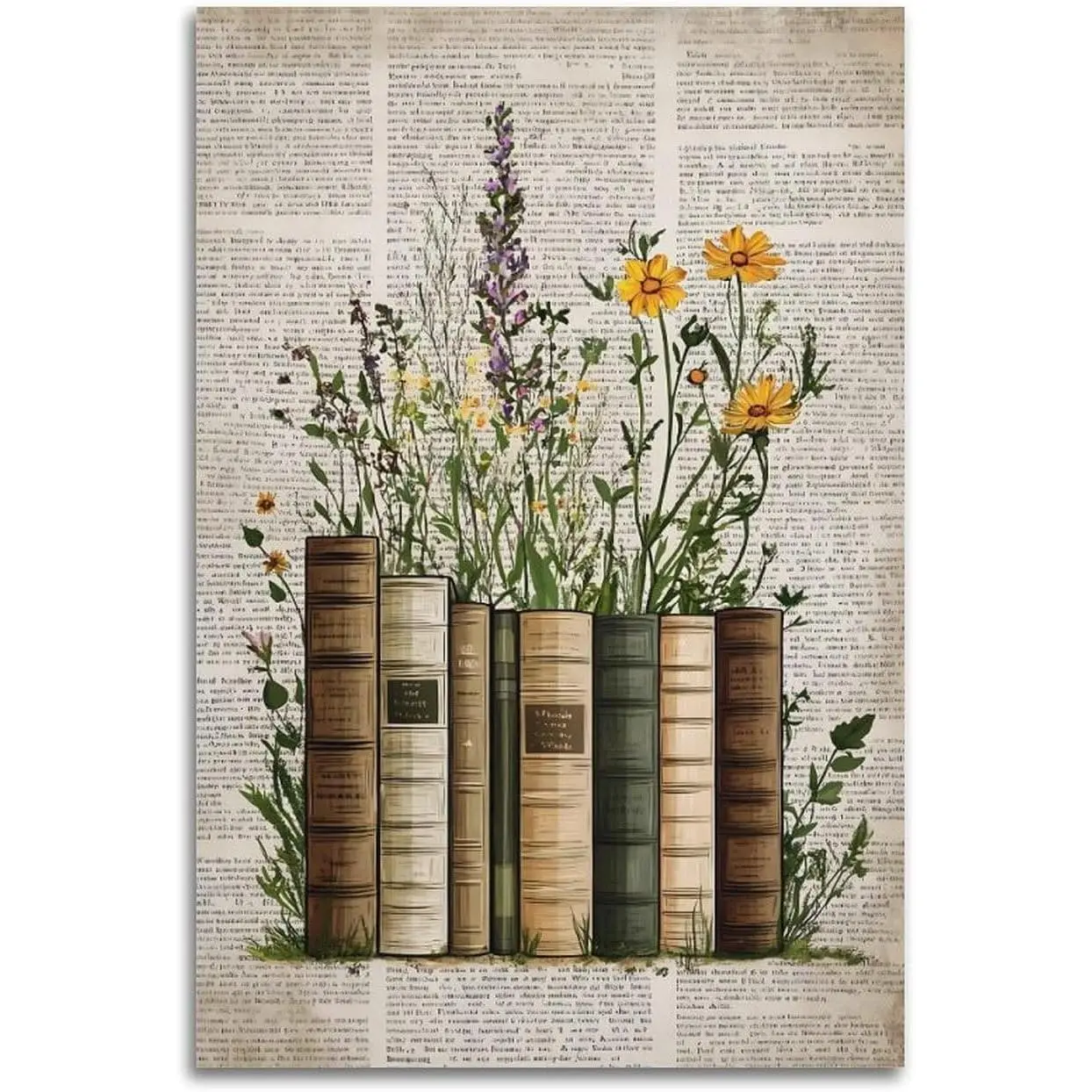 Books And Flowers Wall Poster Wall Art Print Vintage Canvas Wall Art Wall Decor Aesthetic Modern Living Room Bathroom Decor Poster 08x12inch(20x30cm) Unframe-style