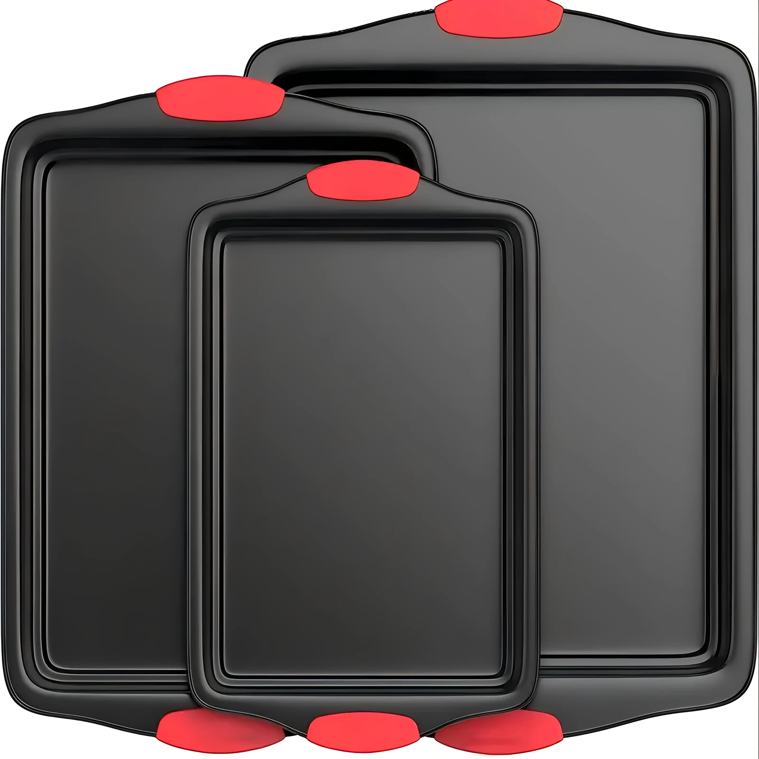 3-Piece Nonstick Baking Sheet Set, Cookie Sheet Pans for Oven, Heavy Duty Carbon Steel Bakeware with Silicone Grips, Small Medium Large