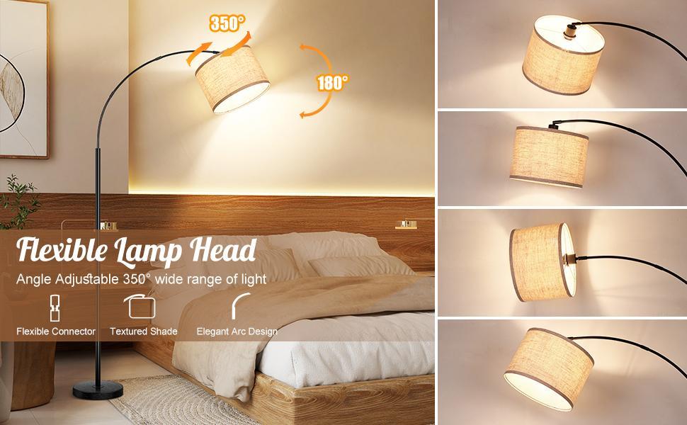 79'' Arc Floor Lamps for Living Room, Modern Standing Lamp with Adjustable Hanging Drum Shade, Black Tall Pole Lamp with Weighted Base & Edison E26 Socket, Corner Light for Reading Bedroom Office