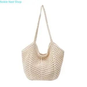 Women’s Raffia Straw Tote Bag, Handwoven Hollow Out Large Capacity Shoulder Purse, Lazy Casual Basket Handbag for Beach Vacation, Summer Travel & Daily Shopping Outdoors