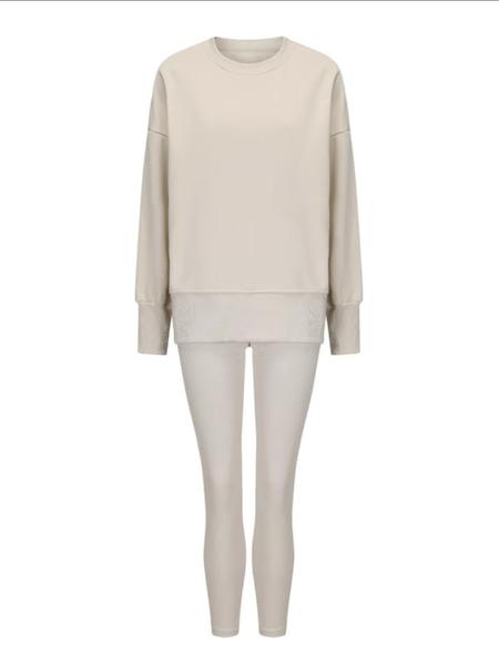 Women's Solid Drop Shoulder Split Hem Sweatshirt & Pants Two-piece Set, Casual Fashion Cozy Breathable Outfits for Daily Outdoor Wear, Ladies Sportswear for All Seasons