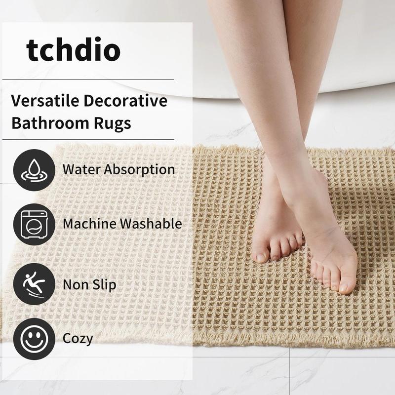 2pcs Anti-Slip Waffle Bathroom Mat Set, Non-Toxic Bath Rug & Door Mats, Absorbent Kitchen Floor Covering, Ideal for Wet Areas, Water Absorbent Mat