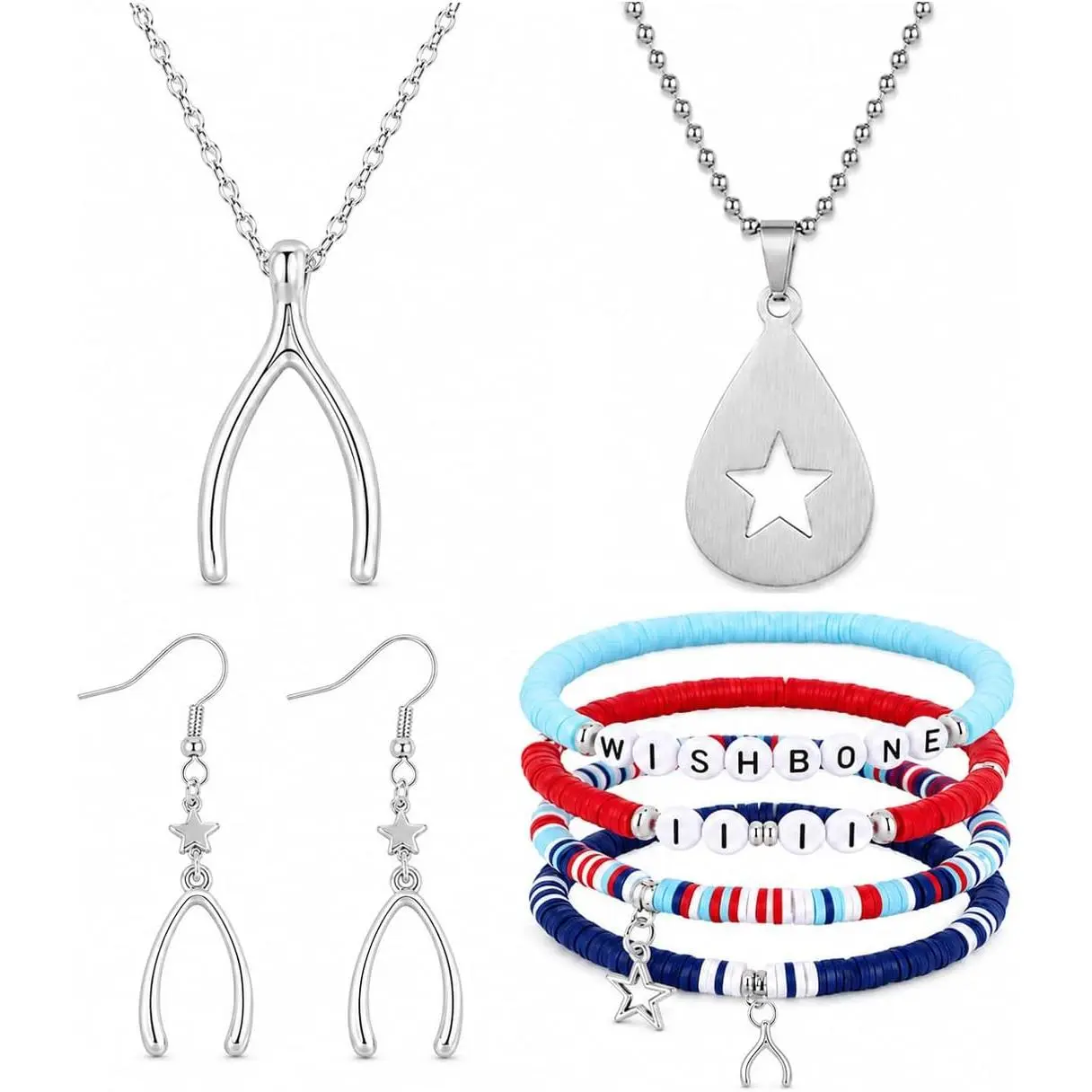 Wishbone  Set for Women Fans |  Wishbone Necklace Bracelets Earrings  Inspired Y2K Trendy Fashion Alt  Gifts